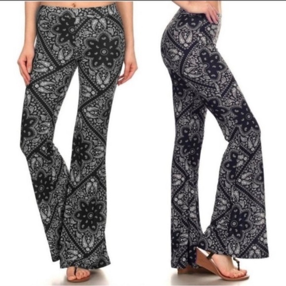 (42)NEW 💙BLUE PAISLEY💙 BOHO FLARE BELL BOTTOM LIGHTWEIGHT PANTS - Picture 2 of 8